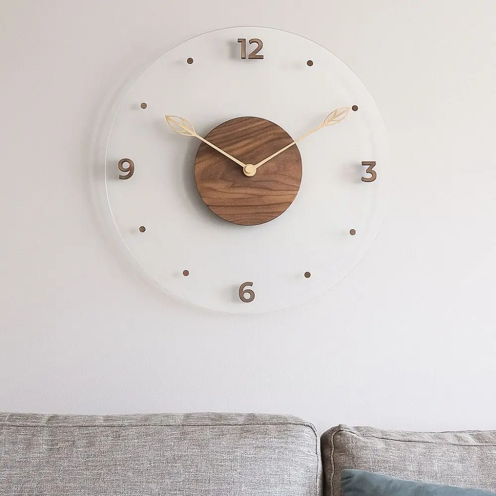 

Modern Solid Wood Digital Wall Watch Transparent Silent Movement Hanging Clock Decorative Acrylic Scale Clock Restaurant