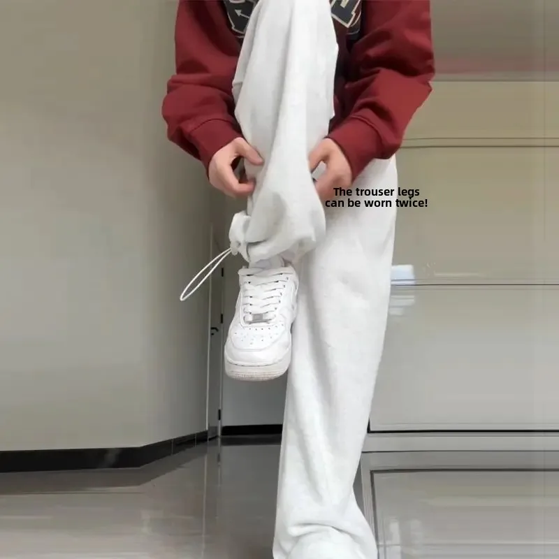 루즈핏 화이트 그레이 스포츠 팬츠 여성용 봄 가을 캐주얼 스트레이트 와이드 레그 스웨트팬츠 여성 루즈핏 바지