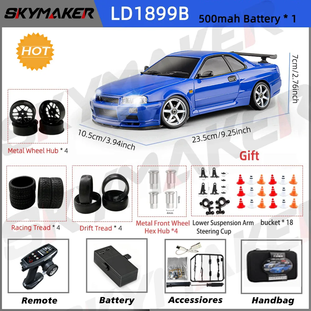 Skymaker LD1899 1/18 RCドリフトカー GTR R34 2.4GHz RWD ジャイロ