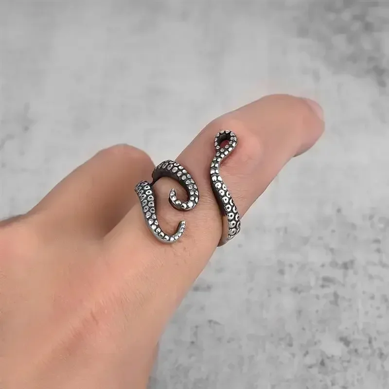 Anillos creativos de pulpo para hombres, anillo gótico de calamar, monstruo del mar profundo, tentáculos de dedo, joyería Punk Animal, regalo abierto Ajustable