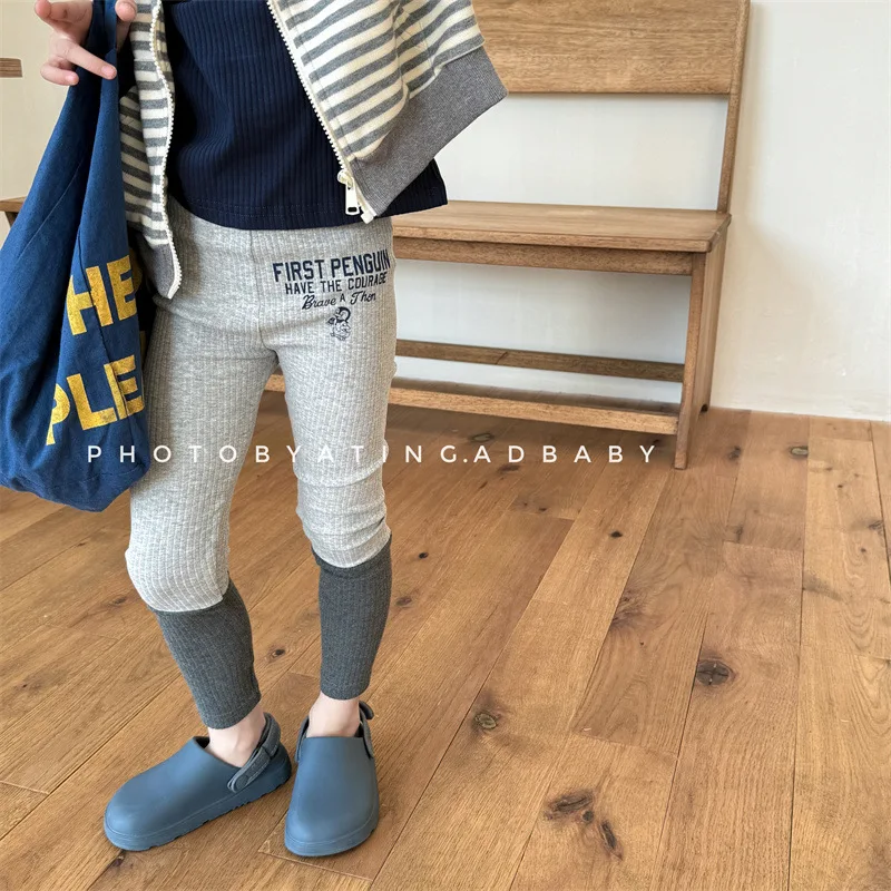 2024 Spring New Children Letter Print Leggings Cotton Baby Girls Tights Toddler Casual Pants Kids Trousers Splicing Leggings