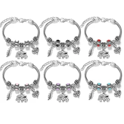 New Elephant Rhinestone 6 Color Beaded Bangle Lobster Buckle Adjustable Snake Chain Feather Heart Bracelet Pendant Woman Jewelry