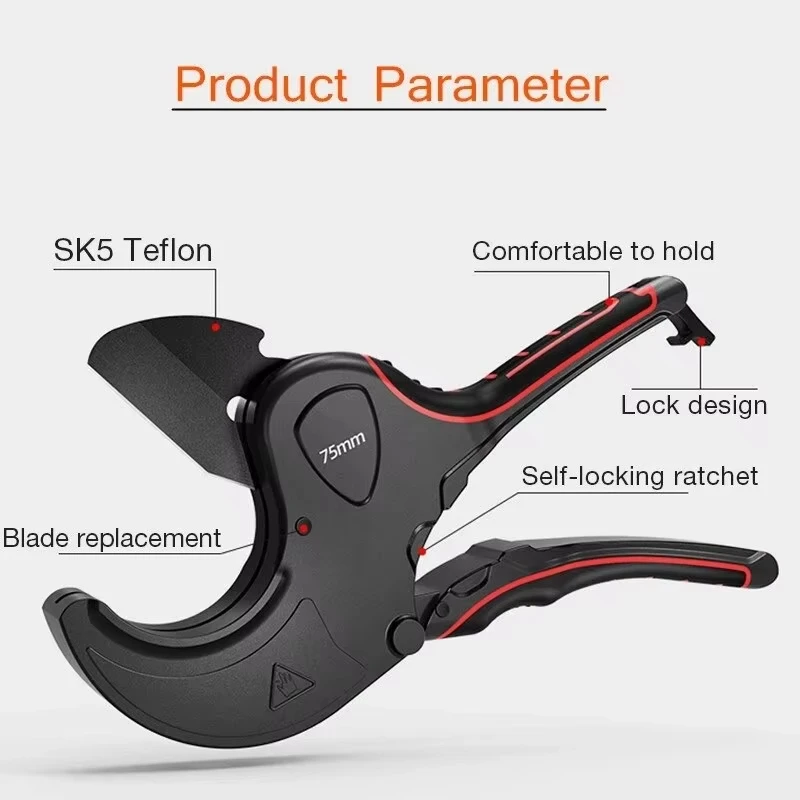 Pipe Cutter 32mm-63mm Aluminum Alloy Body Ratchet Scissors Tube Cutter PVC/PU/PP/PE Hose Cutting Hand Tools
