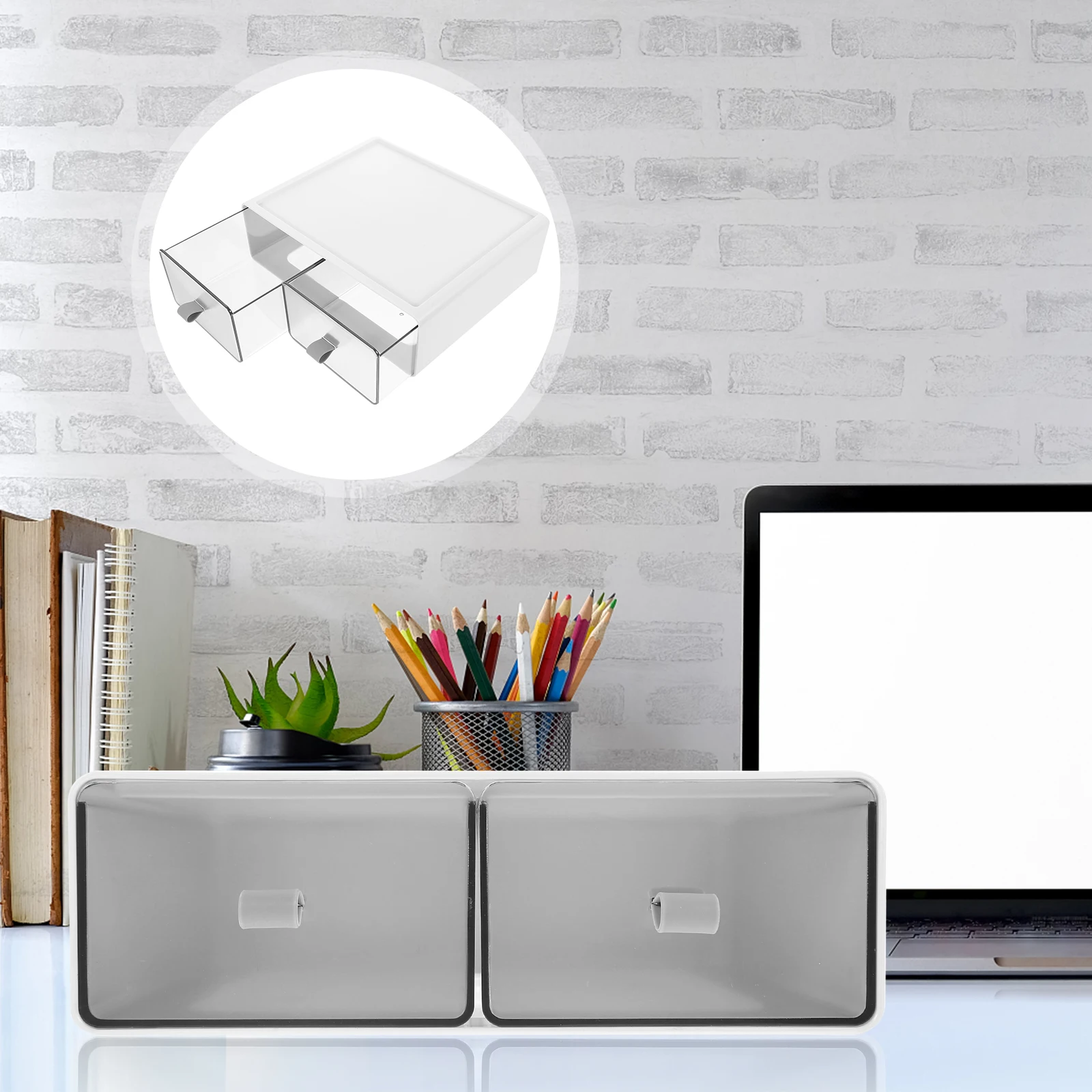 

Desktop Storage Box Drawer Style Large Capacity Lightweight Plastic Desk Organizer for Jewelry Earrings Rings Watches White