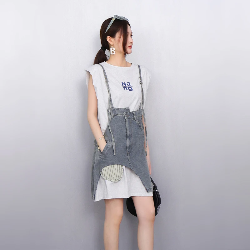 2025 봄 여름 우아한 루즈핏 티셔츠 스트랩 카우보이 롱 드레스 여성 반팔 드레스 여성 도매 J1159