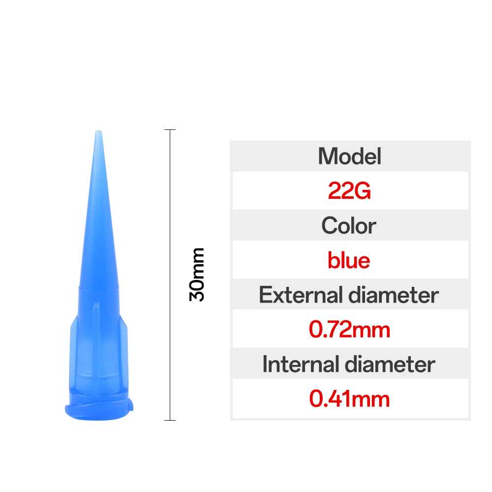 100Pcs 22G TT Plastic Tapered Pinhead Liquid Dispenser Needles Tip Blue Plastic Gle Needle, for Refilling Glue Fluid