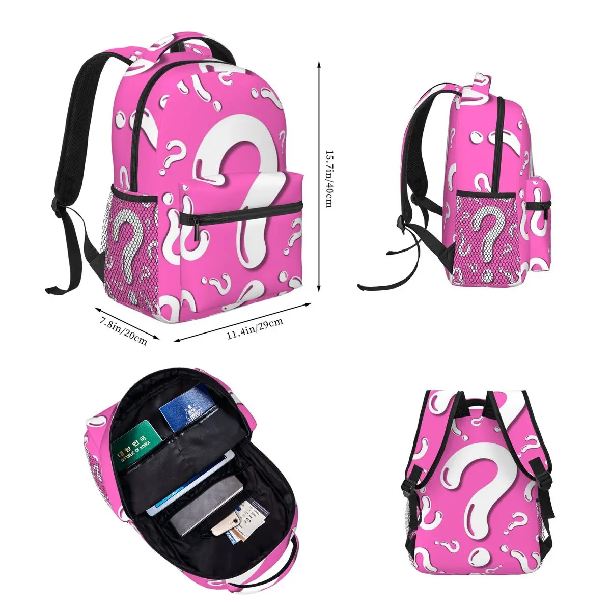 Question Mark Backpacks Boys Girls Bookbag Children School Bags Cartoon Kids Rucksack Lunch Bag Pen Bag Three-Piece Set