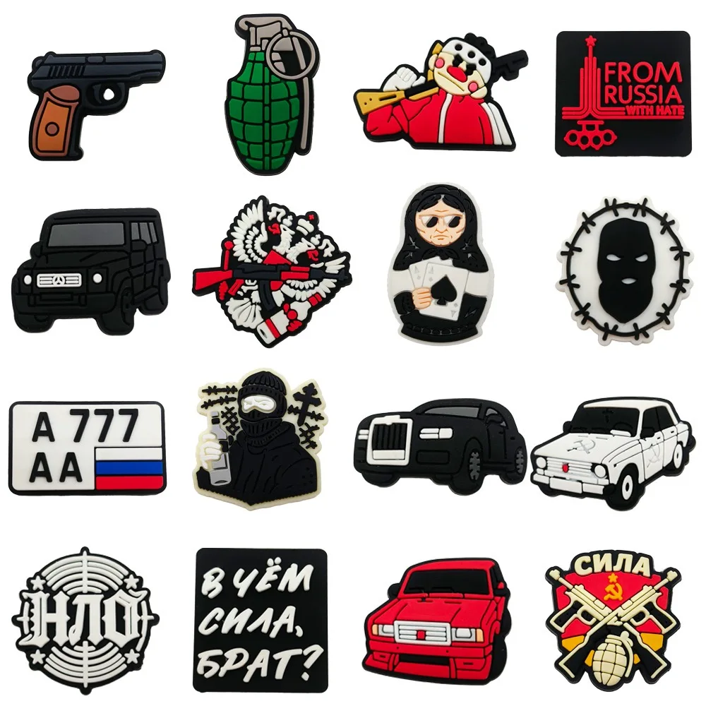 16 breloques russes Gopnik pour chaussures, accessoires pour sabots, sandales, bracelets et décorations pour pantoufles à trous