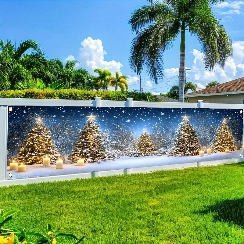 1pc 2D Flat Merry Christmas Yard Banner, Christmas Tree & Snowflake Pattern, Indoor Outdoor Lawn Wall Holiday Party Decor ****