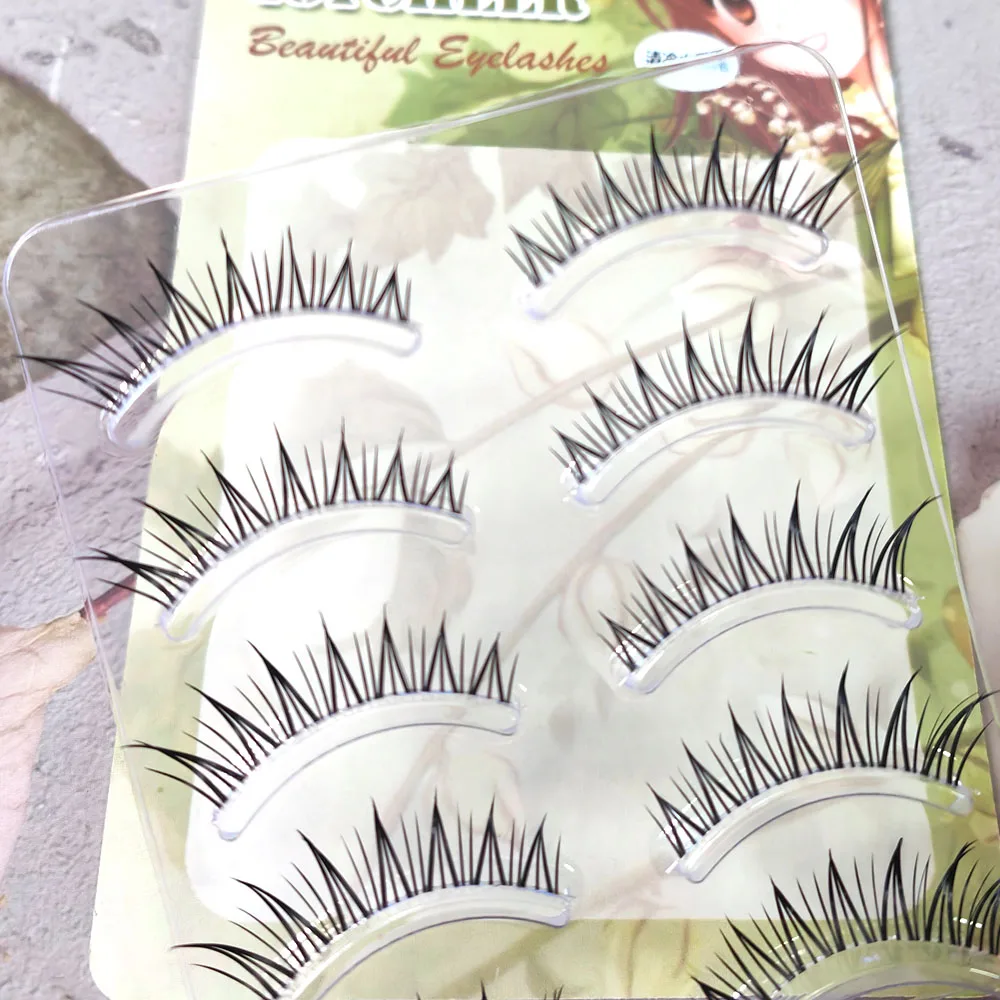 ICYCHEER 5 Pairs Natural Fox Eye False Eyelashes Fairy Comic Eye Manga Lashes Invisible Band Soft Natural Eyelashes Extension
