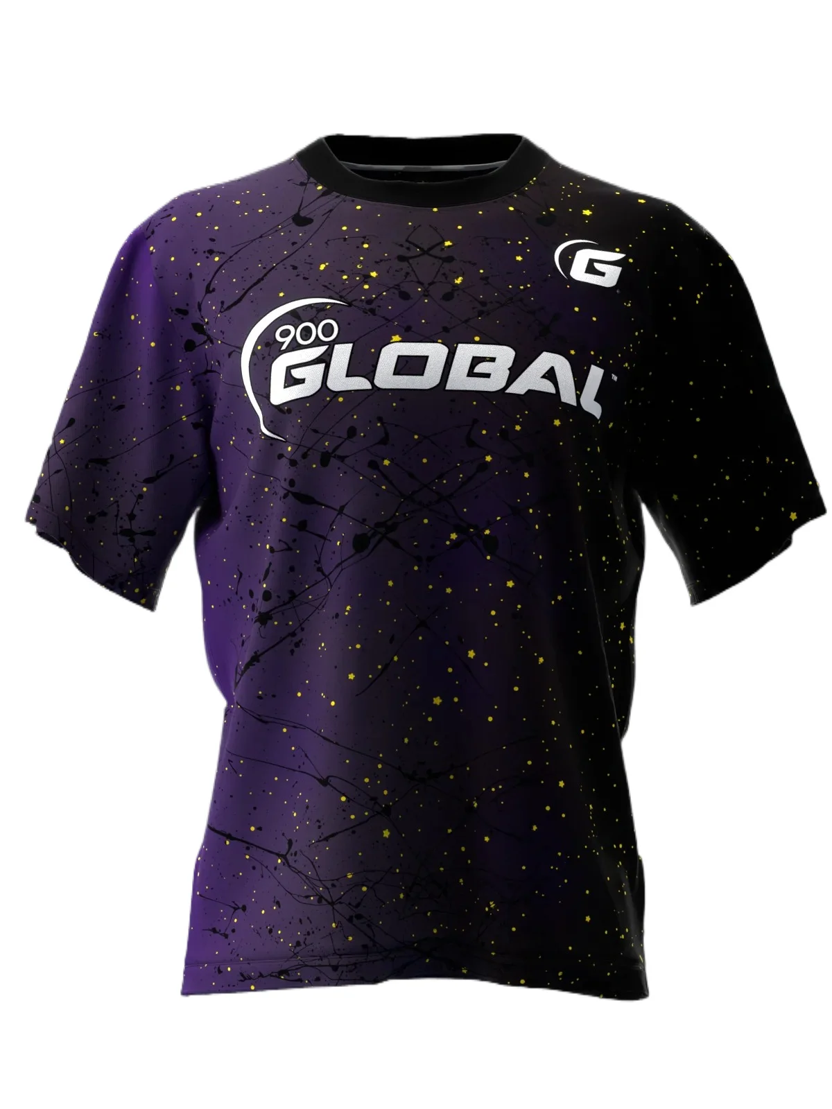 Trendy Athletic Crewneck T-Shirt, Full Gradient Splatter Digital Print, Purple Black Contrast,Dynamic Sporty Look Casual Meetups