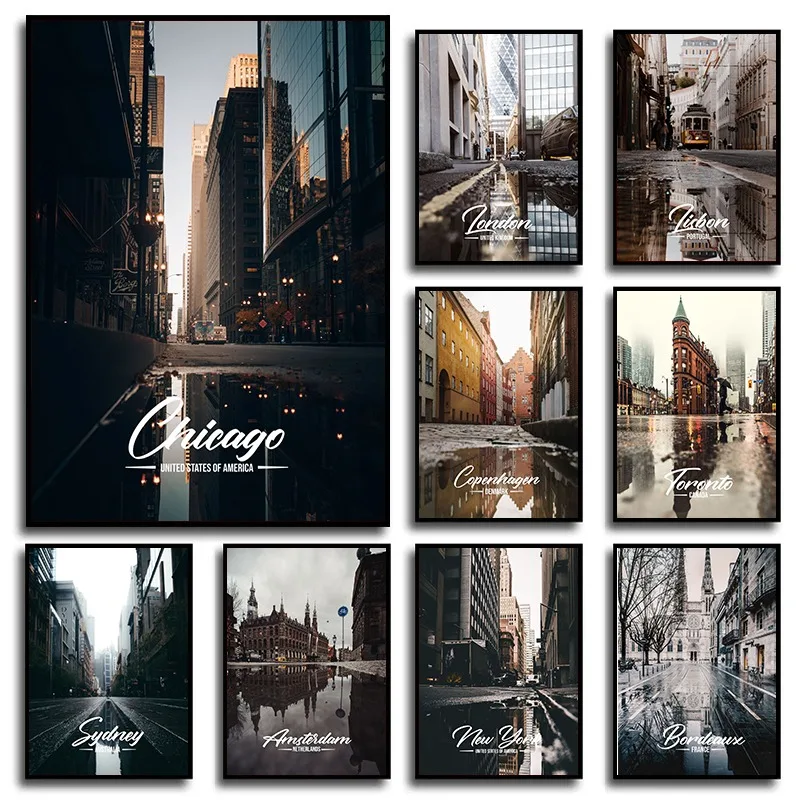 City Travel Landscape Chicago London New York Bordeaux Posters and Prints Canvas Painting Wall Art Pictures for Room Home Decor