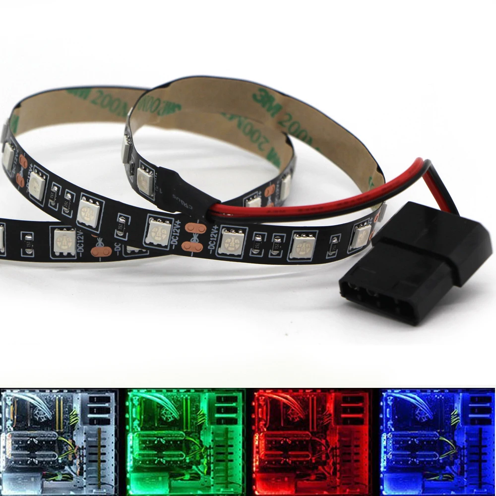 LED Strip light Computer Adhesive Tape Light uv red green blue white Molex Connector PC Case Lighting DC 12V Background PC Kit