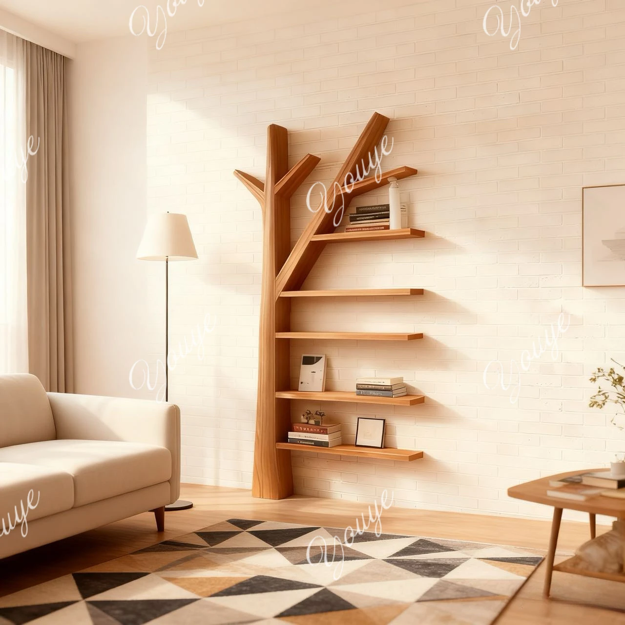 

Скандинавская книжная полка из цельного дерева, напольная полка для гостиной у стены, бытовой простой книжный шкаф, витрина