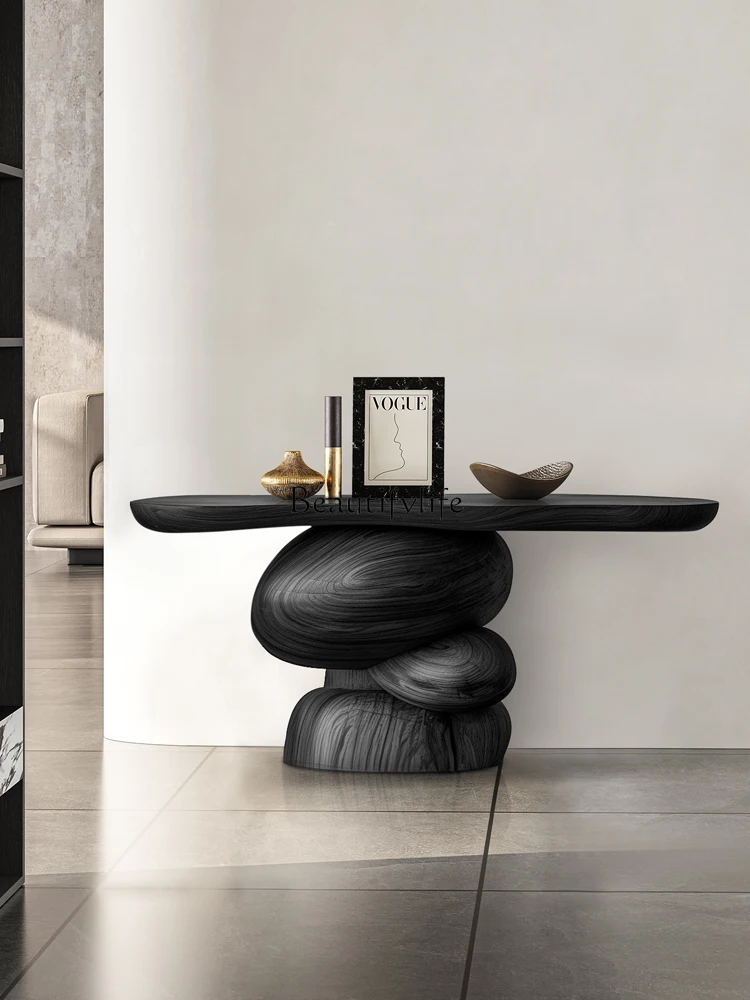 Wabi Sandy Wind Black Solid Wood Entrance Table Against the Wall