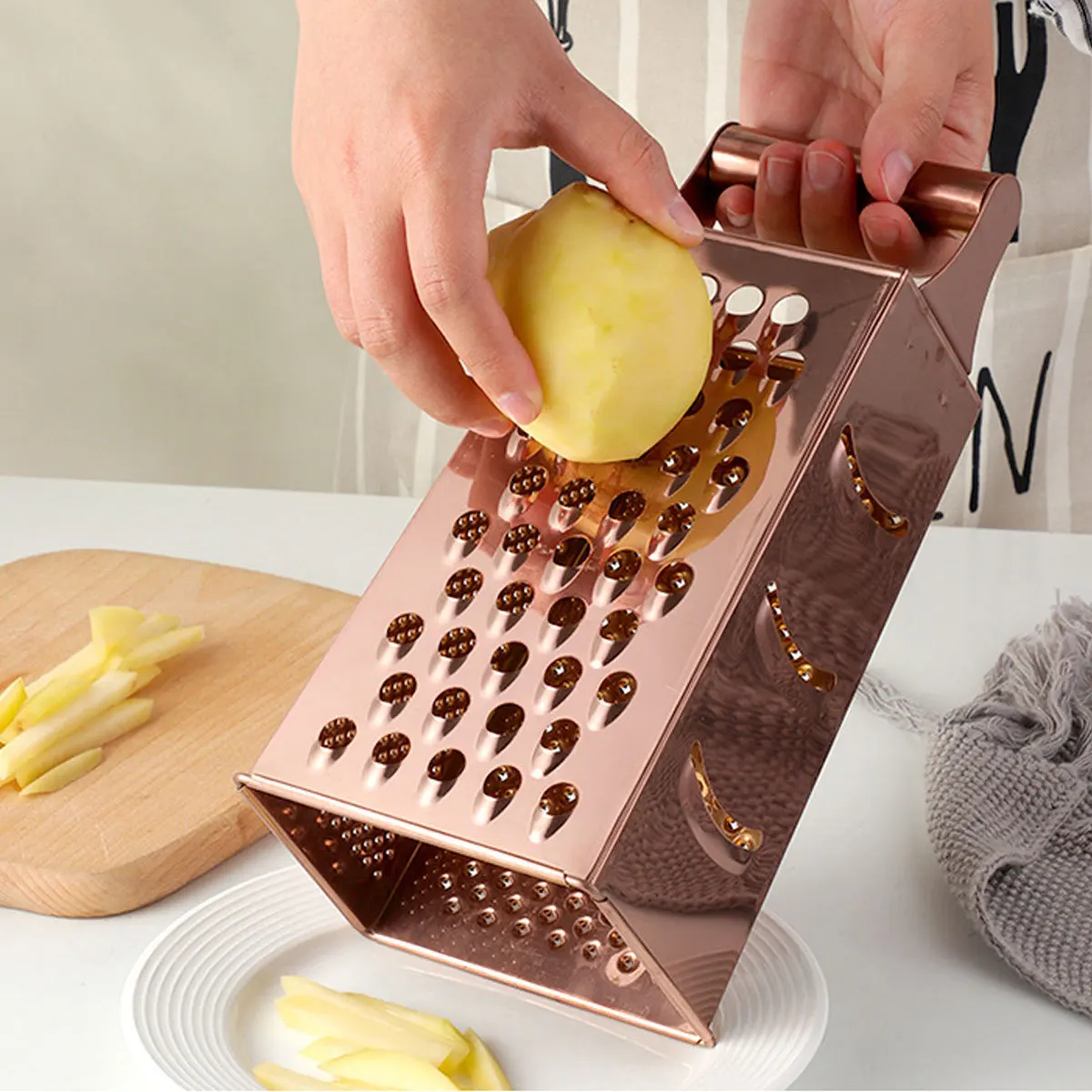 

Professional Stainless Steel Grater for Vegetables Kitchen Tool Box Grater Practical Cooking Slicer with Safety Handle