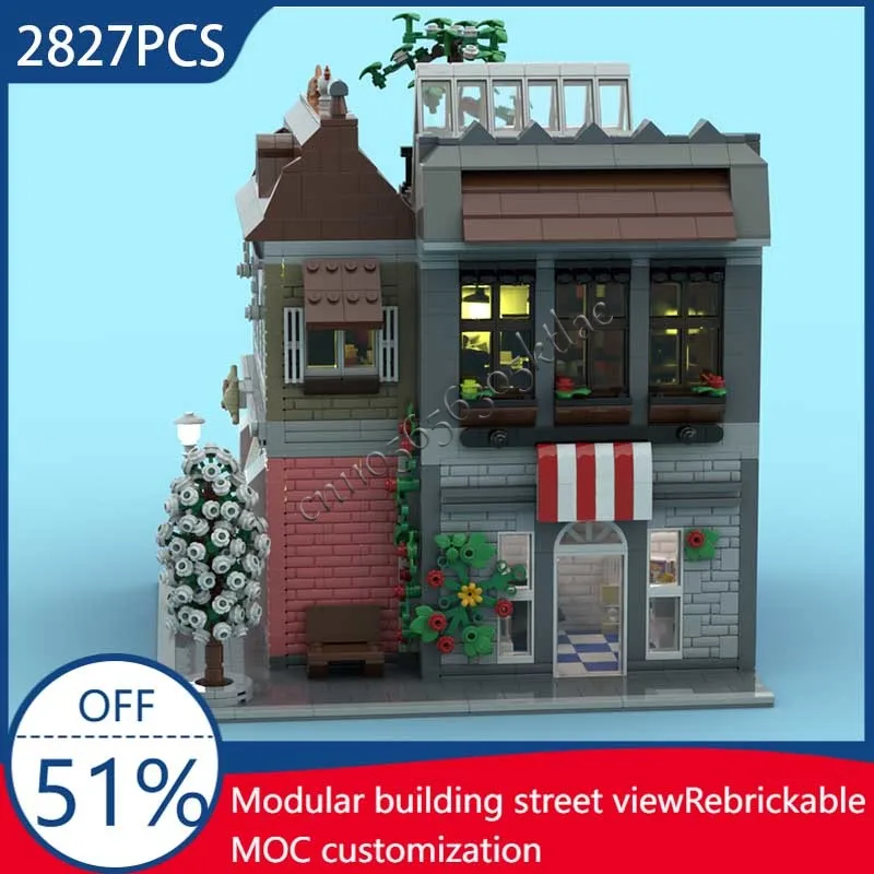 2827PCS MOC Old Town Street View Bakery & Kiosk Building Model DIY Customize Puzzle Technology Creative Assembly Kids Toys Gifts