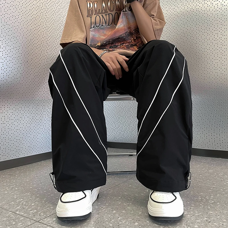 Pants Men All-match Chic Leisure Wide Leg Autumn Streetwear Boyfriend Full Length Loose Hip Hop High Waist Males Trousers Ins