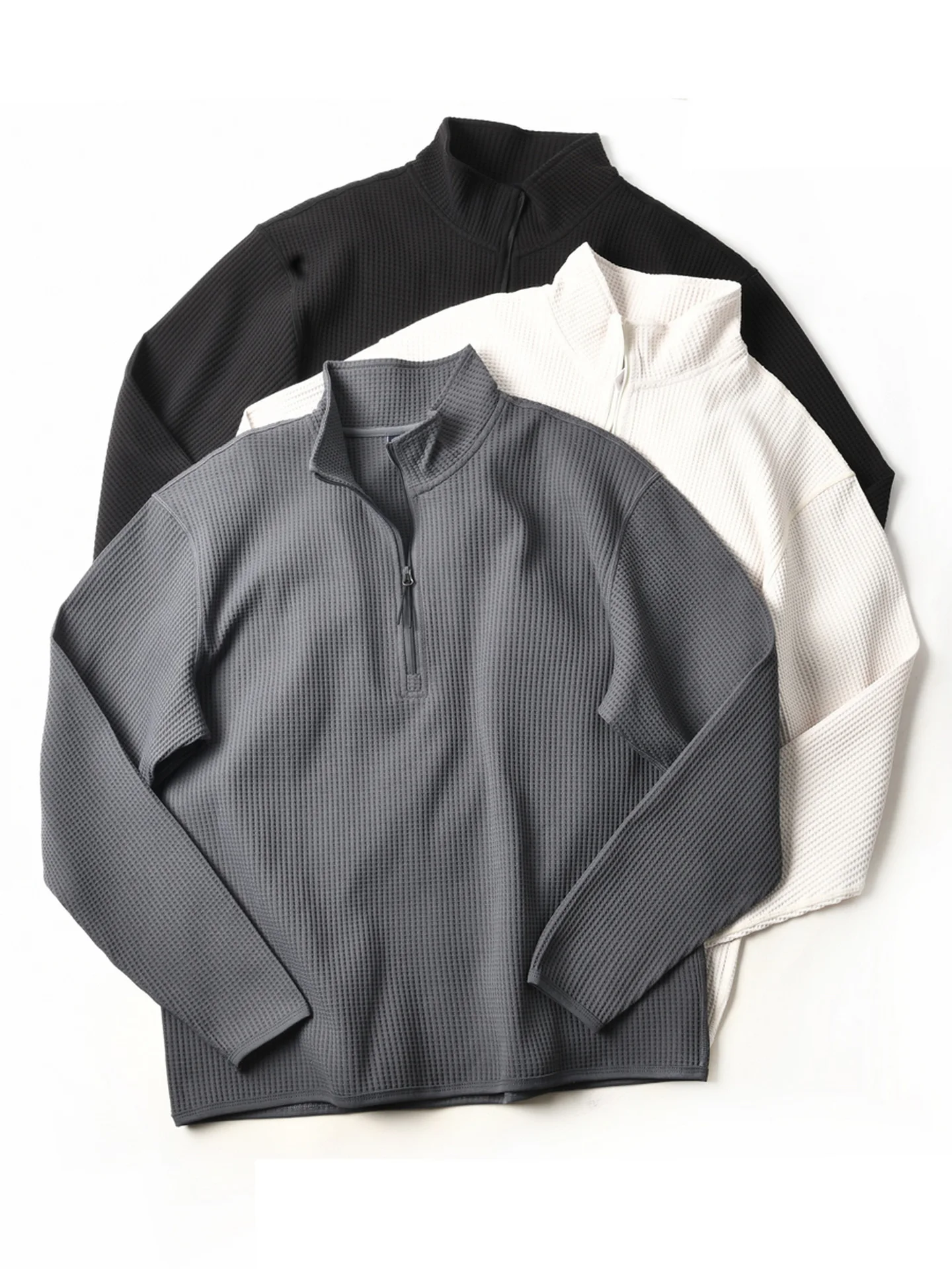 New American Style Breathable Half Zipper Stand Collar Long Sleeve Sweatshirt Loose Casual Base T-Shirt for Men Autumn Fashio...