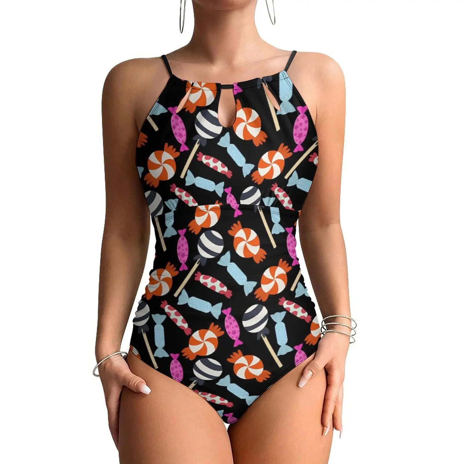 Cute Candy Swimsuit Lollies Print One Piece Swimwear Push Up Trendy Bathing Suits Sexy Sport Graphic Beach Wear