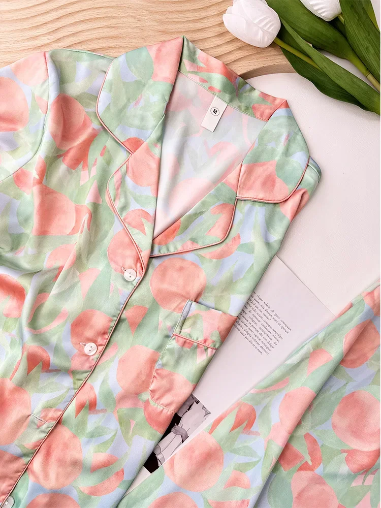 

2026 New Imitation Silk Pajamas Women 2 Pieces Set Long Sleeved Trousers Women Can Wear Outside Sleepwear Fashion Home Clothes