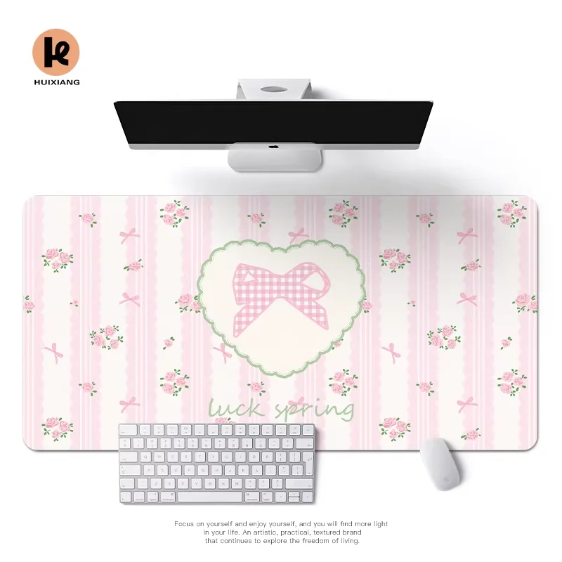 

Cute Pink Bow Grid Pu Leather Mousepad Office Desk Mat Mouse Pad Computer Speed Type Carpet Mat Player Laptop Keyboard Cartoon
