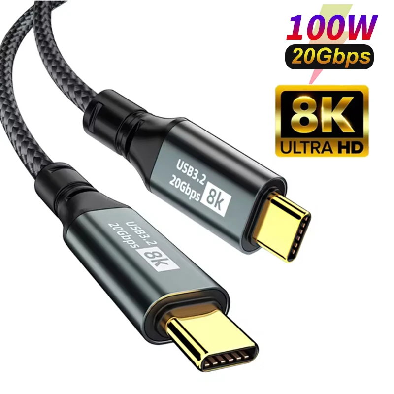 

Кабель USB C 3,2, 20 Гбит/с, Thunderbolt 3, 8K, 100 Вт, type C на type C, быстрая зарядка для iPhone 15 Pro Max, MacBook, xiaomi redmi note 12