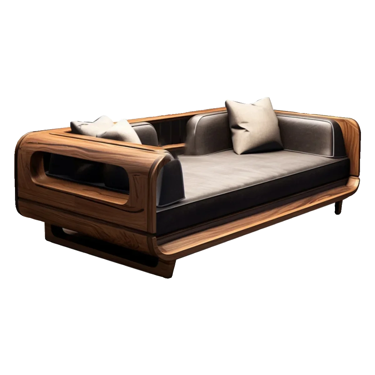 Y1 New Chinese Zen solid wood sofa bed living room, North American black walnut, chaise longue arhat bed