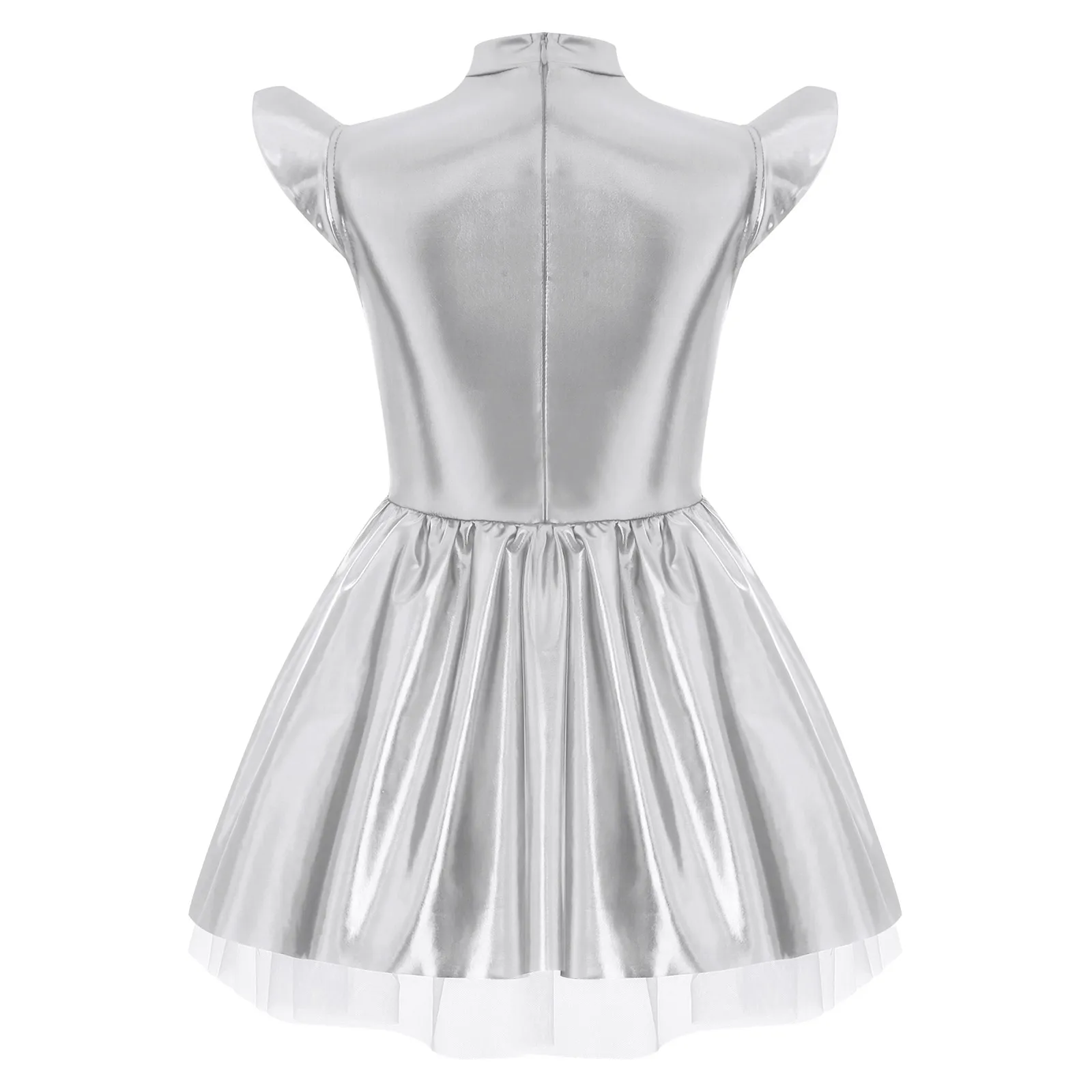 Kids Girls Alien Dress Halloween Astronaut Robot Outer Space Theme Party Dress Up Costume Glossy Metallic Ruffled Tutu Dress image 4