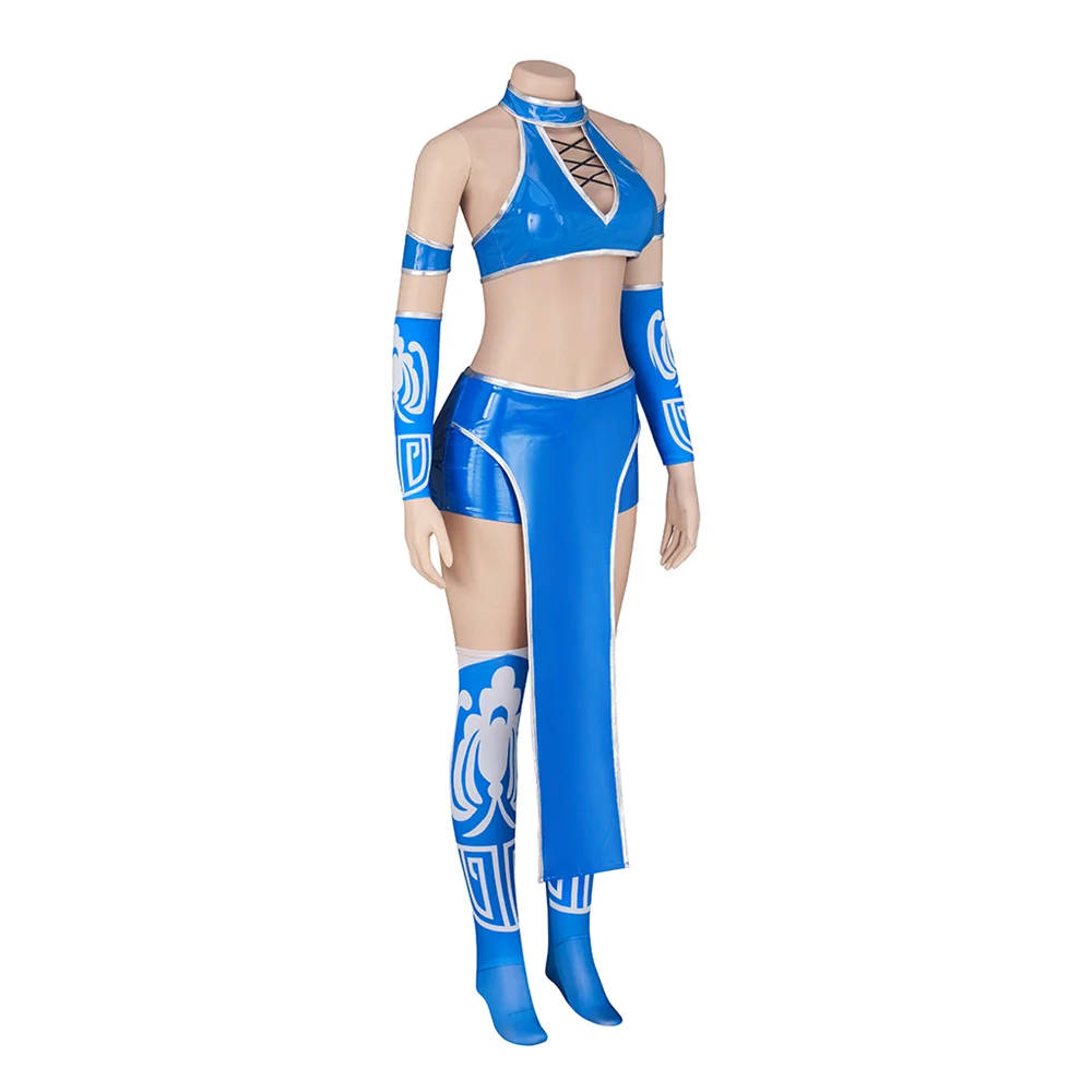 Китана Косплей Костюм Сексуальный Синий Боевой Женский Костюм с Аксессуарами Хэллоуин Карнавальные Наряды