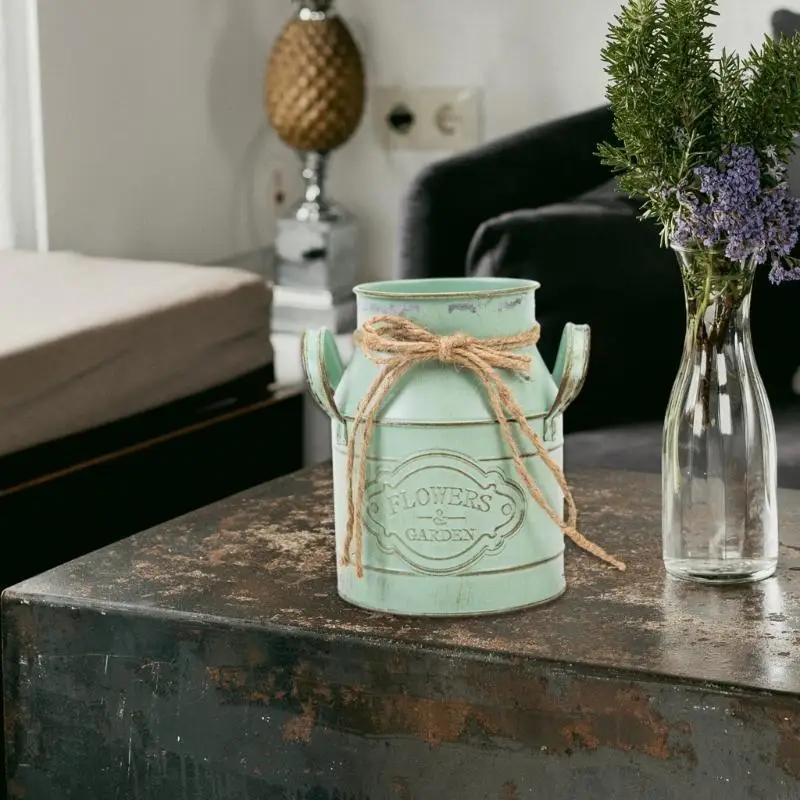 Shabby Flower Vase Milk Can Flower Bucket Metal Bucket Pitcher Vintage C5AD