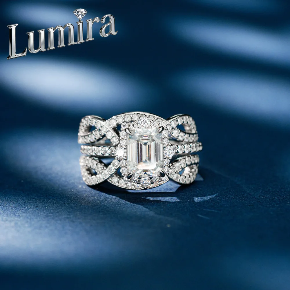 Lumira Platinum PT950 Luxurious 2-carat Full Moissanite Ring, Gorgeous Multi-layer Diamond-studded Crossover Engagement Rings