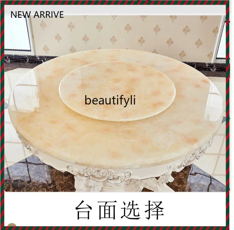 

KK32 Round Dining Table All Solid Wood Natural Marble Countertop Dining Table French Large Apartment American Style