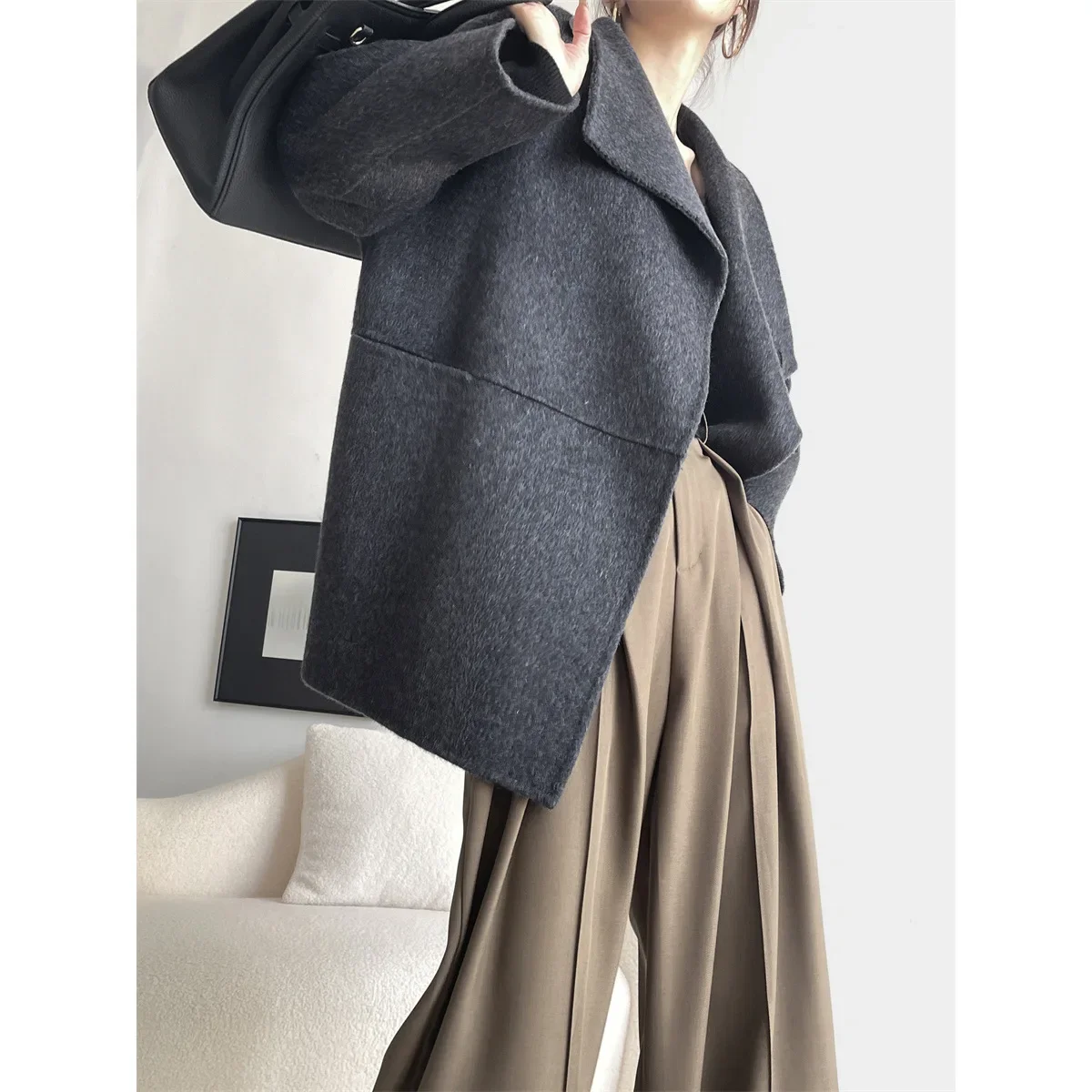 

Double-sided woolen coat jacket women's autumn and winter thickened single-grain buckle commuter coat