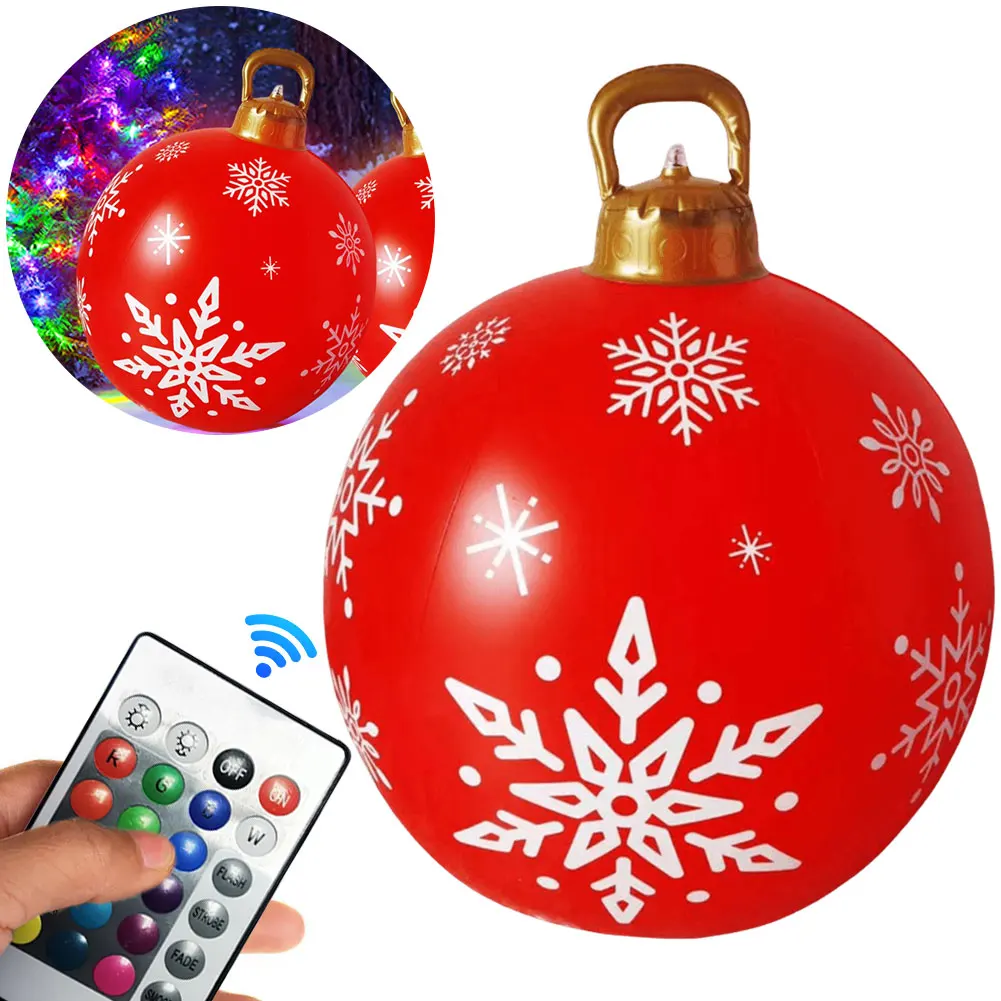 24 Zoll Leuchtender PVC Aufblasbarer Weihnachtsball Großer Dekorierter Outdoor-Ball mit Licht Weihnachtsdekoration Ball Feiertagsdekoration