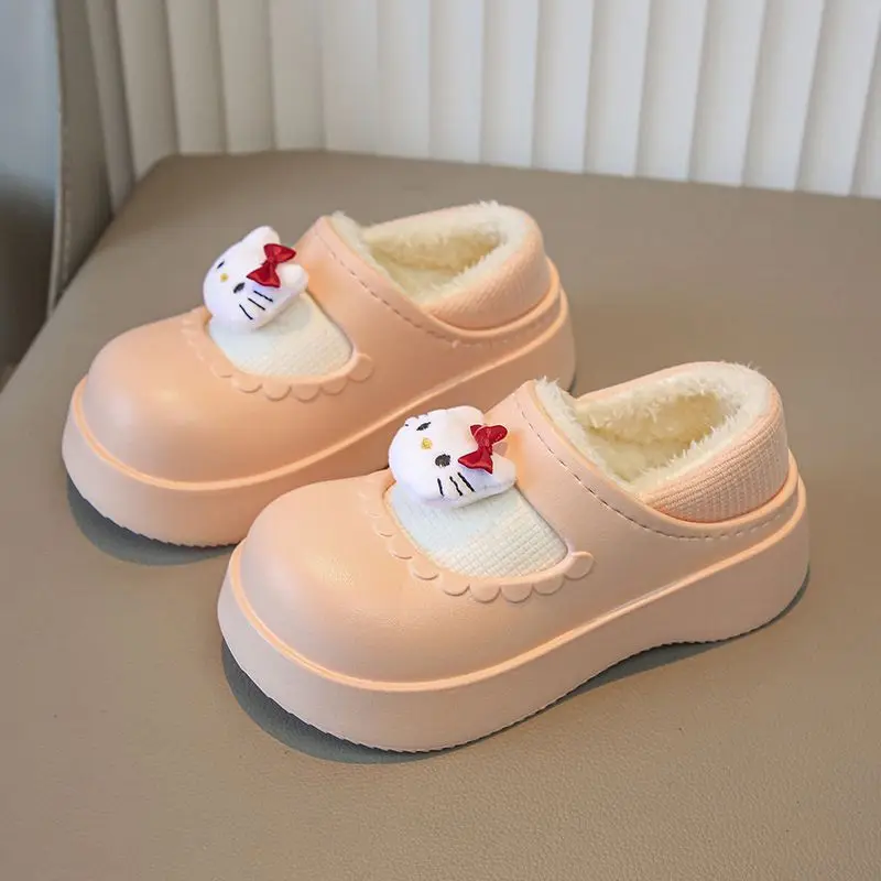 Kawaii مرحبا كيتي لطيف نعال من القطن خريف شتاء المنزل في الهواء الطلق استخدام الصوف مبطن سميكة زلة مقاومة سيليكون وحيد CuteGift #4