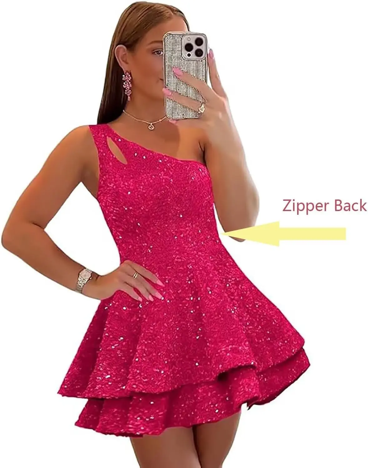

One Shoulder Sequin Homecoming Dresses 2025 Short Sparkly Tiered Cocktail Party Gown for Teens Mini HOCO Girls Schoold Dress