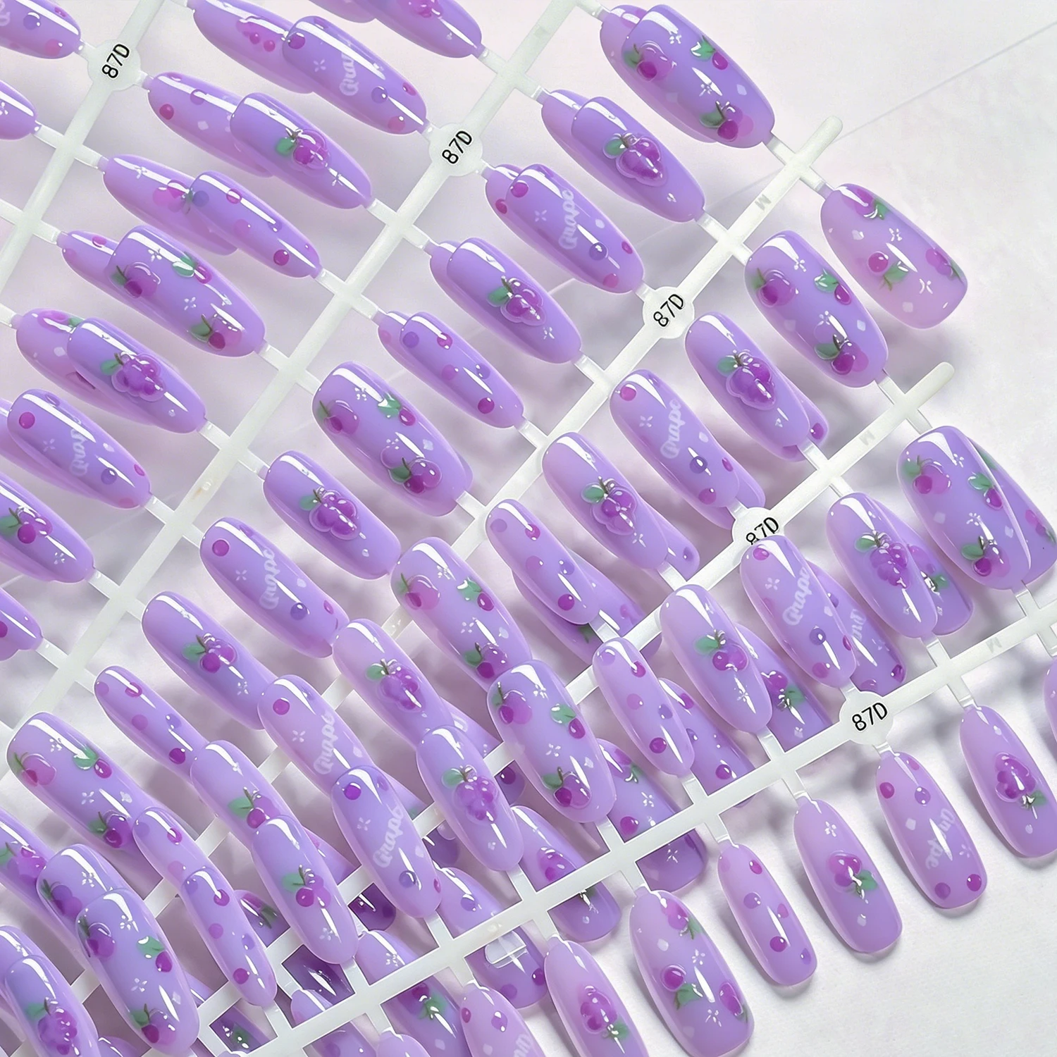 150Pcs Purple Grape Medium Oval Press On Nails Almond Shaped Full Cover Fake Nail Summer Fruits Wearable False Fingernails Tips view 3