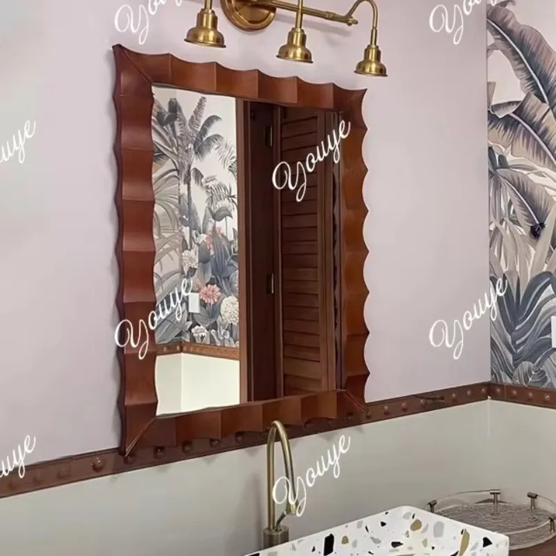 Gi Retro Decorative Mirror American Entrance Mirror Living Room Wall Dining Room Wall Mirror Medieval Bathroom Bathroom Makeup