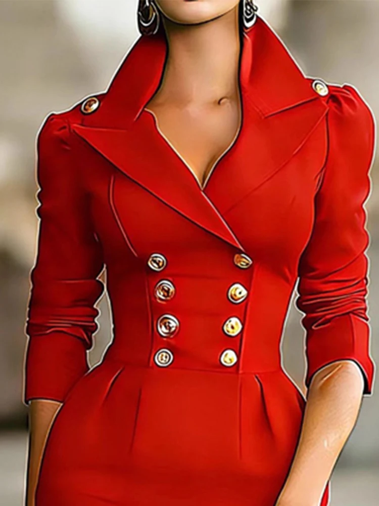 

Модное платье макси на пуговицах и бедрах, сексуальное платье макси с лацканами и v-образным вырезом, длинными рукавами, женские элегантные однотонные вечерние платья с высокой талией