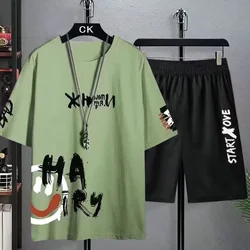 2025 Summer Men's Sets tracksuits Casual Ice Silk Men's Sports T-shirt+Shorts Trend Basketball Set Quick-drying sportswear man
