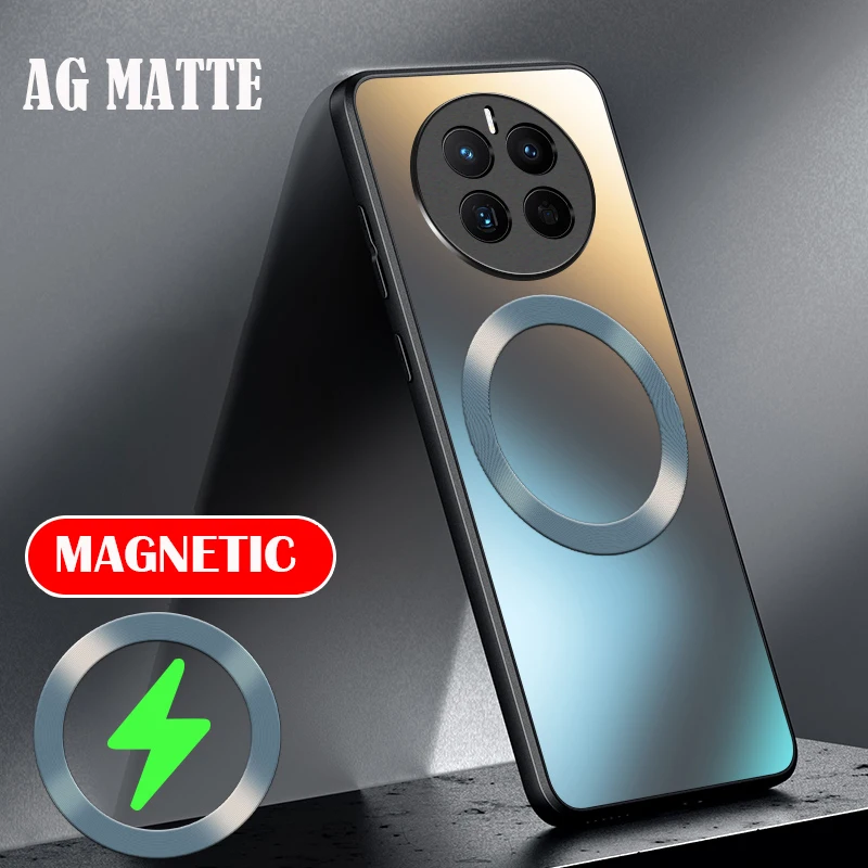 AG Matte Silicone Hard Case For Huawei Mate 60 50 40 30 Pro Mate40 Mate50Pro Frosted Phone Magnetic Wireless Charging Case