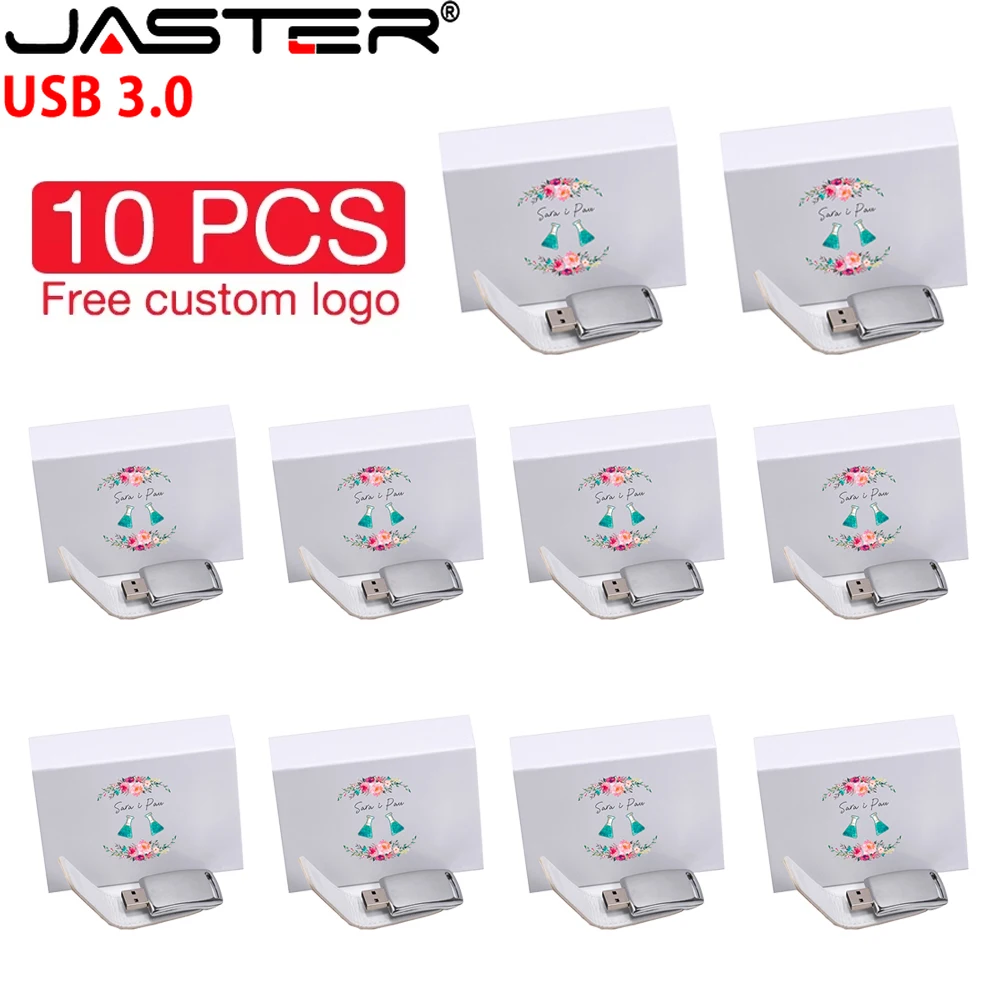 10PCS/LOT Leather USB 3.0 flash drives 128GB Free custom logo Pen drive 64GB Memory stick White box Pen drive 32GB 16GB U disk