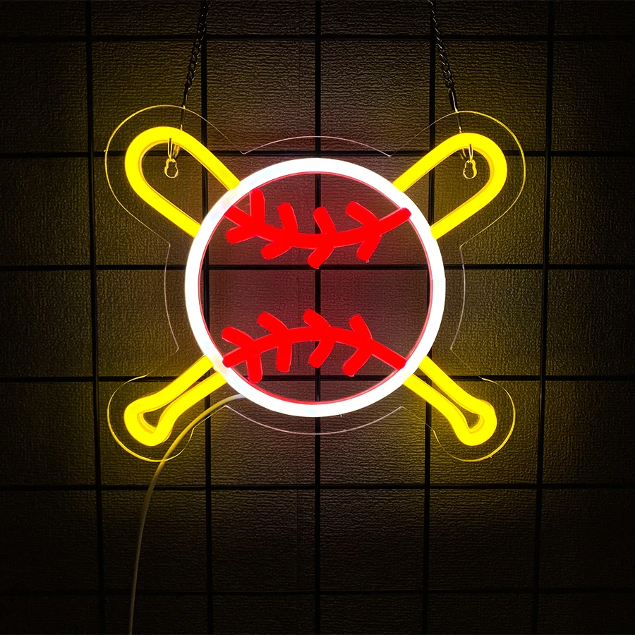 Cross Baseball Bat LED Neon Sign USB Powered, Sports Wall Lamp for Man Cave Bedroom Dorm Decor, Birthday Christmas Gift  ﻿