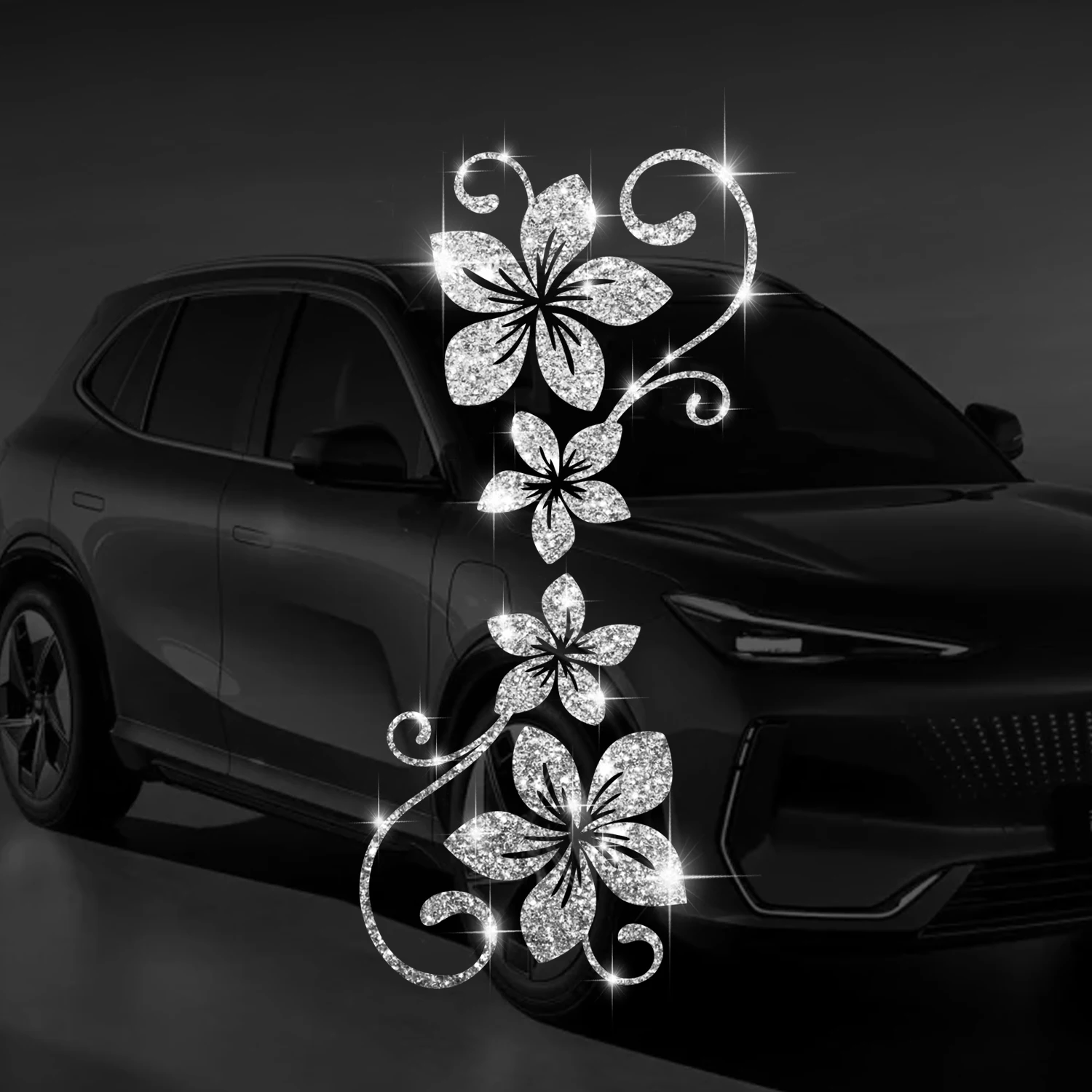 1 Sparkling Four Vine Flower Car Sticker Self Adhesive Vinyl Easy to Install Suitable for Cars, Motorcycles, Trucks, etc