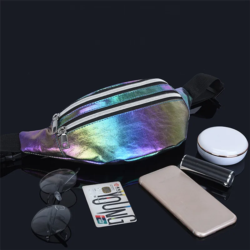 Women Holographic Waist Bag Men Shiny Fanny Pack Hologram Hip Bum Bag Travel Laser Chest Pocket with Adjustable Strap for Travel