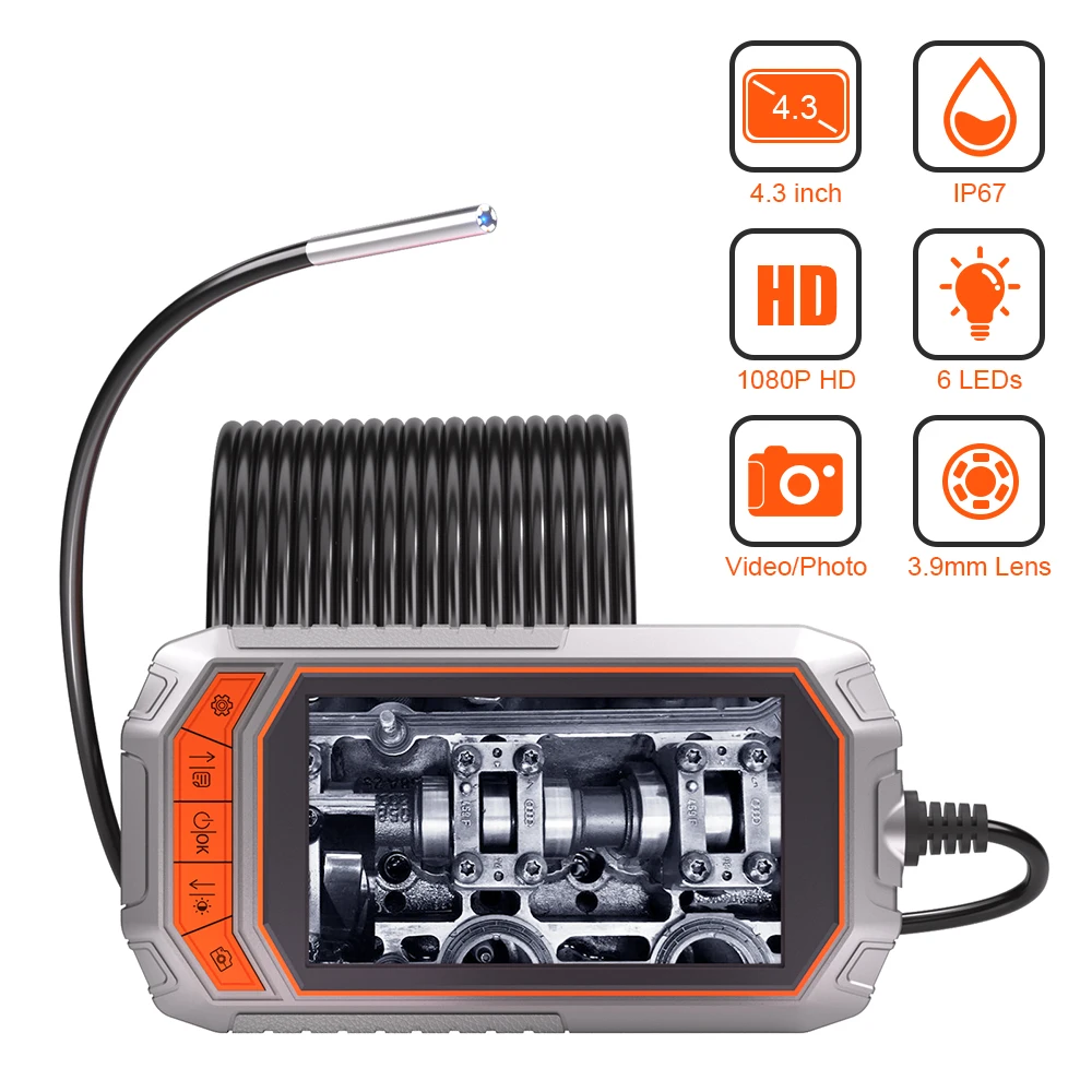 

Dearsee 4.3Inch Endoscope Camera 1080P HD Inspection Camera 3.9mm Snake Camera Endoscope For Car Air Conditioner Engine Checking