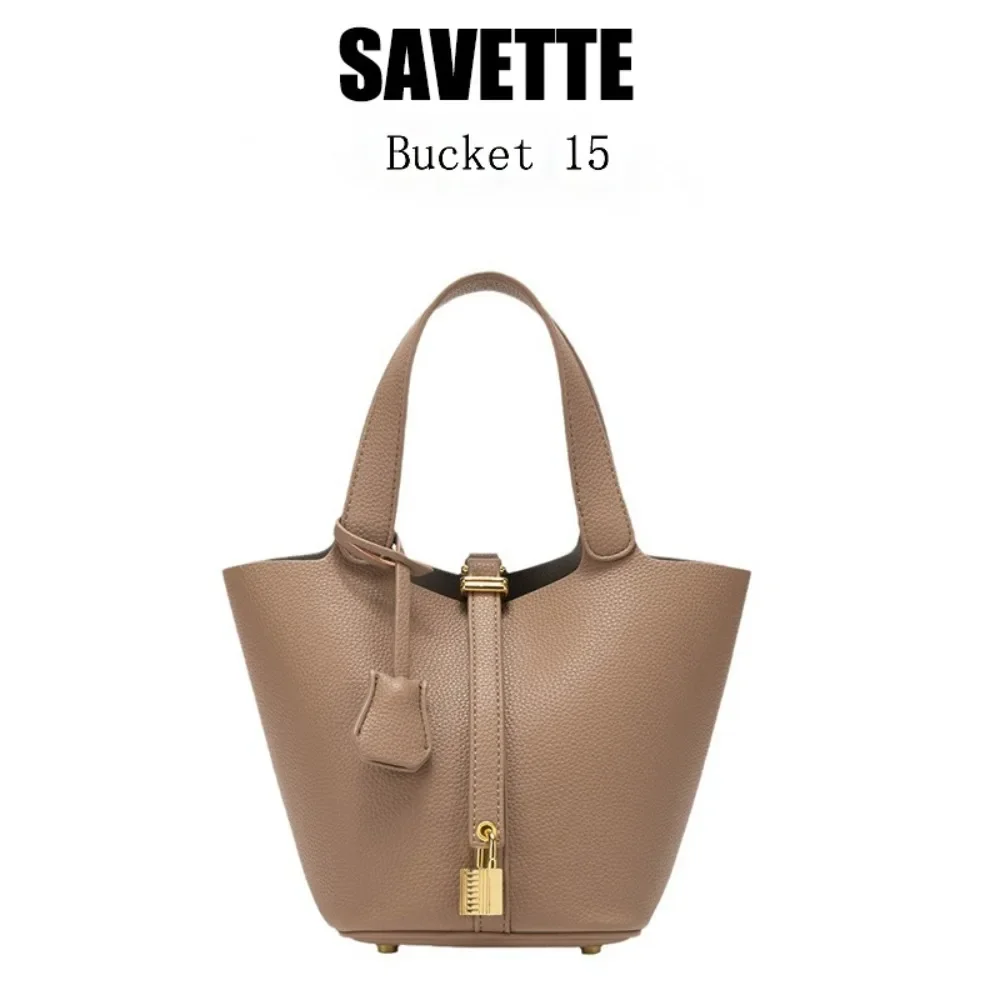 SAVETTE Bucket 15, сумка-ведро из зернистой кожи личи, мягкая сумка высокого качества, сумка для мамы, модный дизайн, элегантная женская сумка