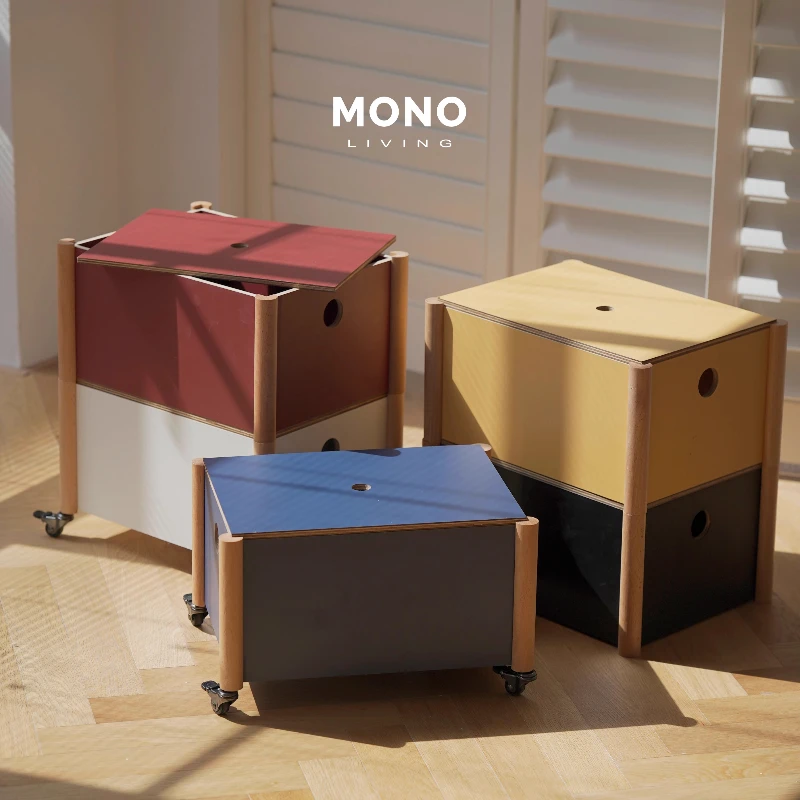 Vintage Modular Bedside Cabinet Movable Multi-Layer Wooden Storage Box High-Aesthetic Remote Organizer Decor Cabinet