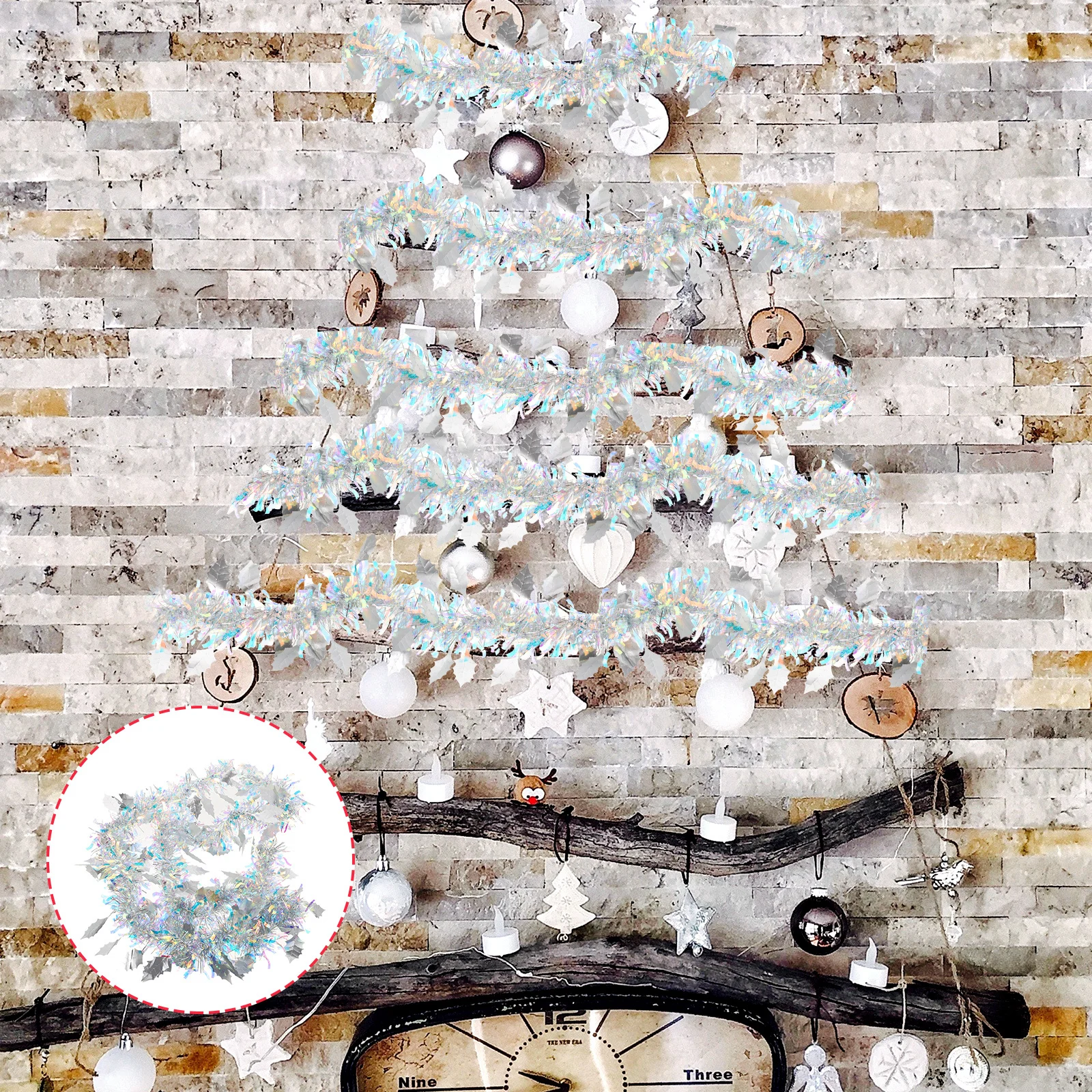 

New Year Tinsel Garland 18-20M Silver Decorative Ribbon Wall Hanging Party Supplies Christmas Ornament